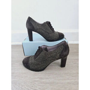 Johnston and Murphy Gail Piped Oxford Herringbone Brown Green Pinup 40s Heels 8